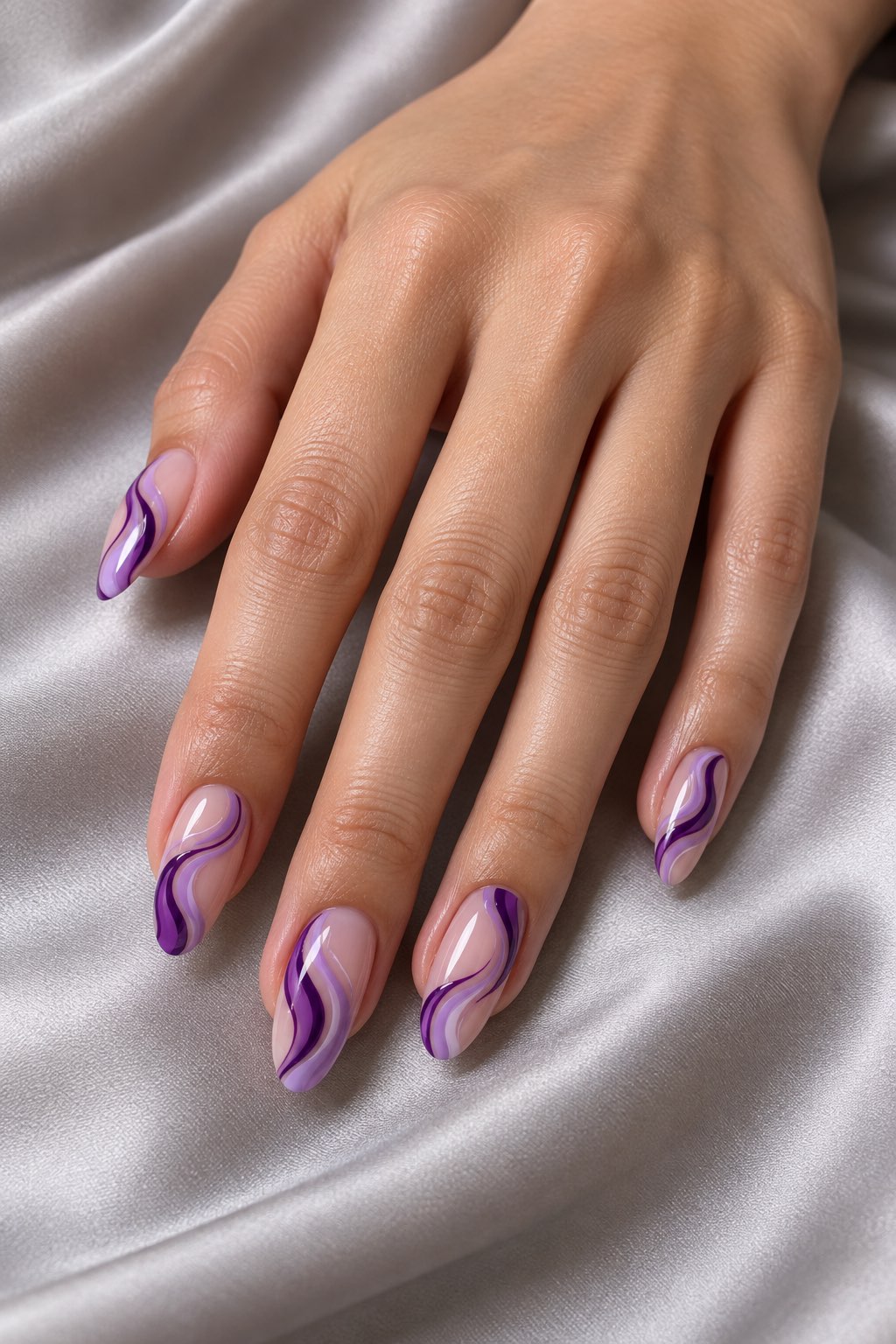 Negative Space Abstract Purple Swirls Nails