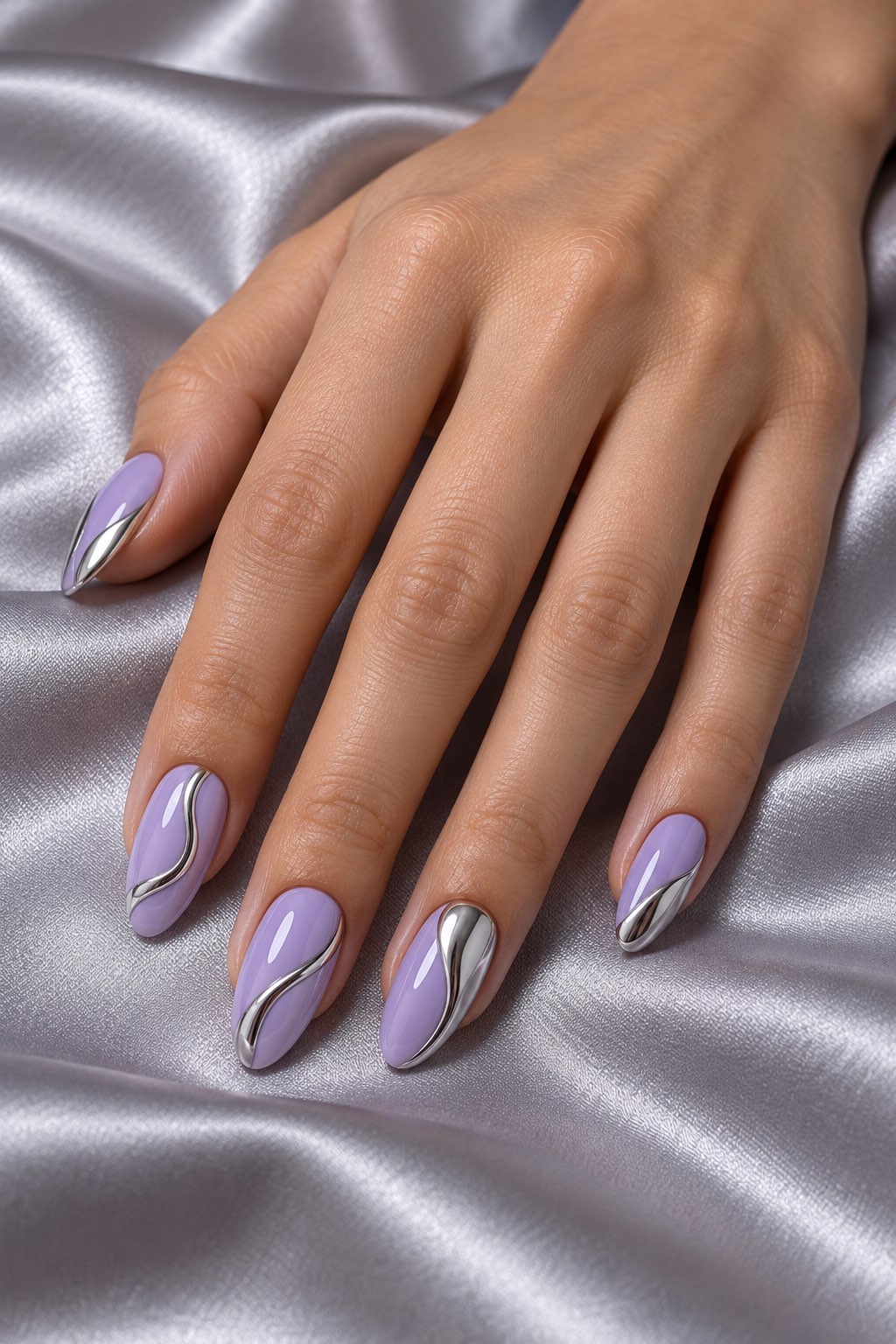 Lavender and Silver Chrome Accents Nails