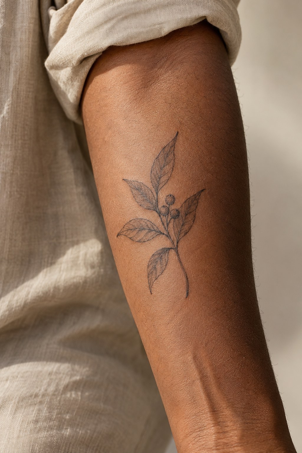 Minimalist Botanical Eucalyptus Leaves Beginner Tattoo Idea
