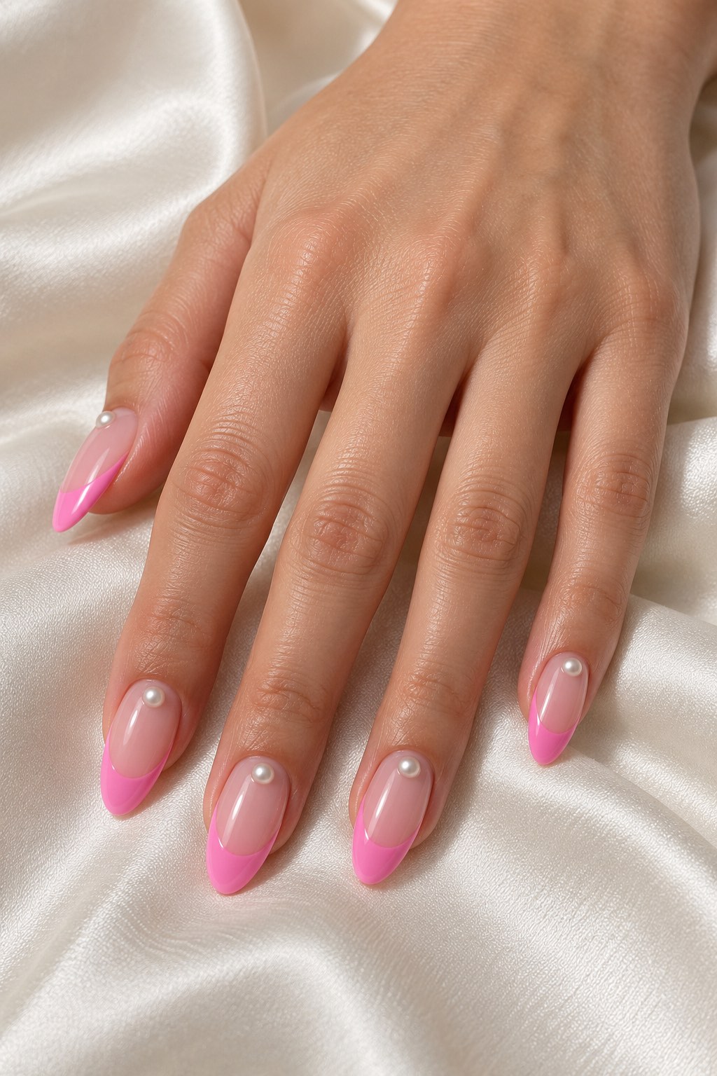 Bubblegum French with Flatback Micro Pearls Nails