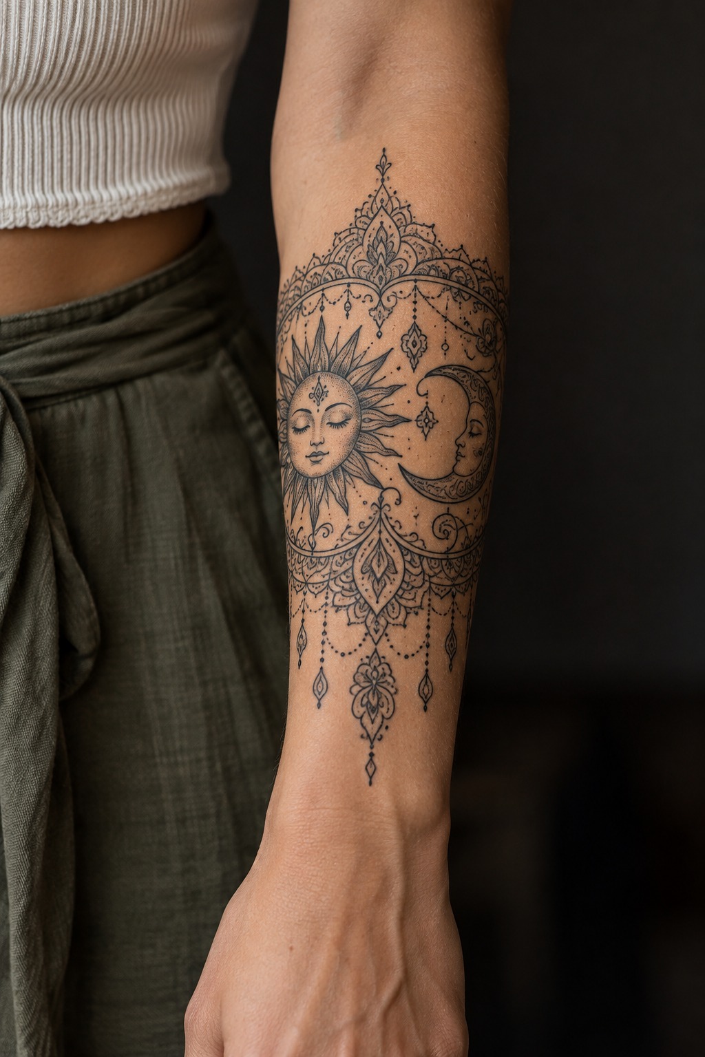Ornamental Henna Lace and Paisley Celestial Wrap Tattoo