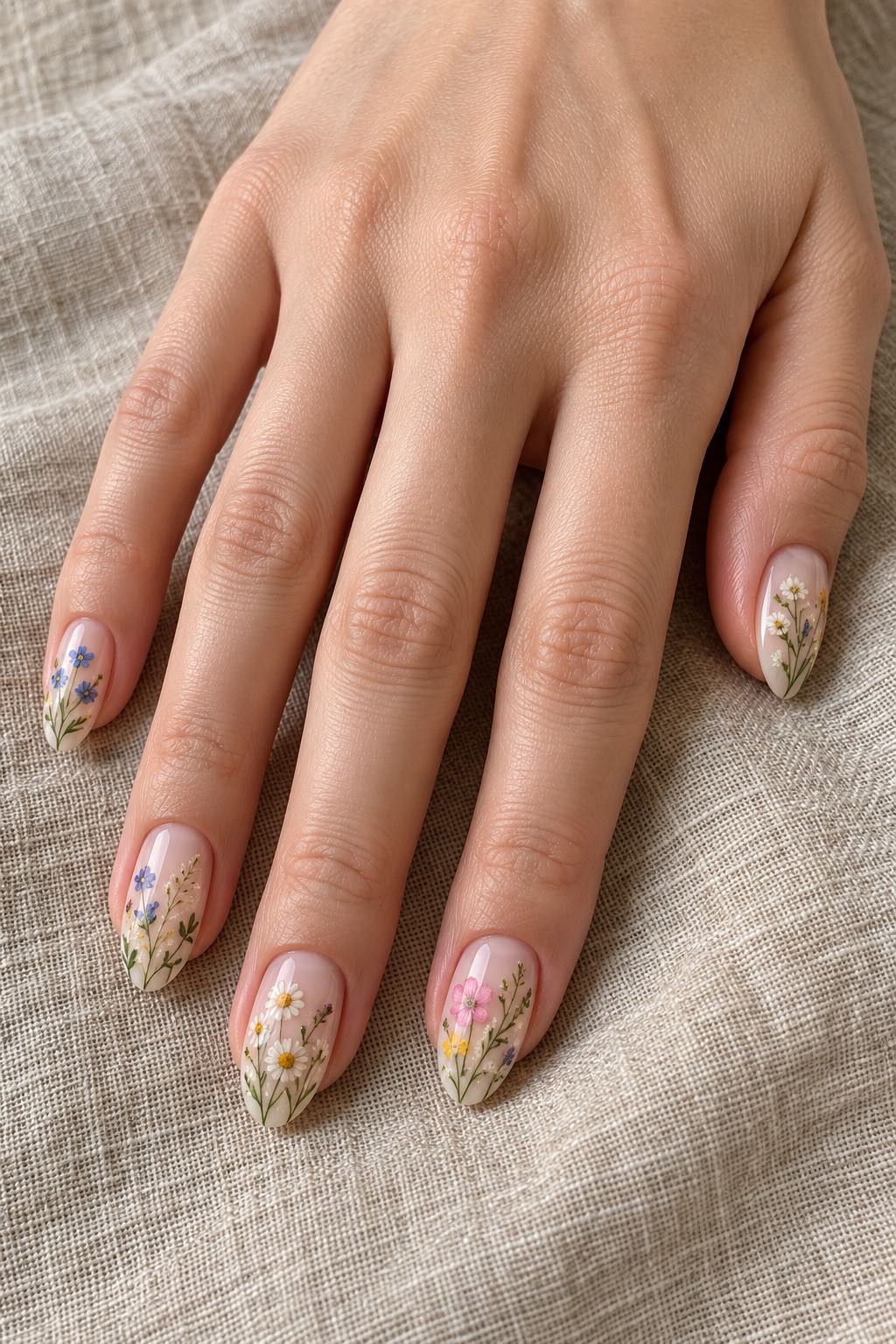 Cottagecore Pressed Wildflower Meadow Nails
