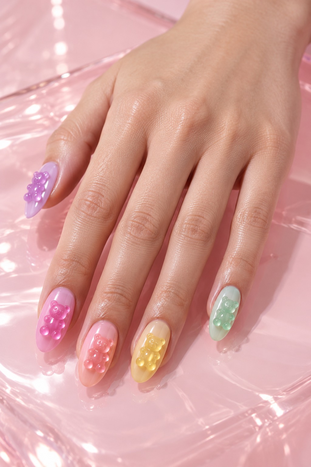 Translucent Pastel 3D Gummy Bear Charms Nails
