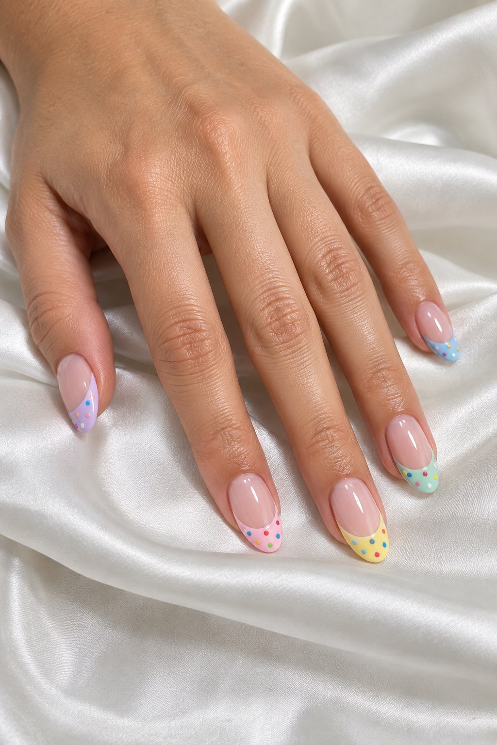 Pastel Confetti Dot Cluster French Nails