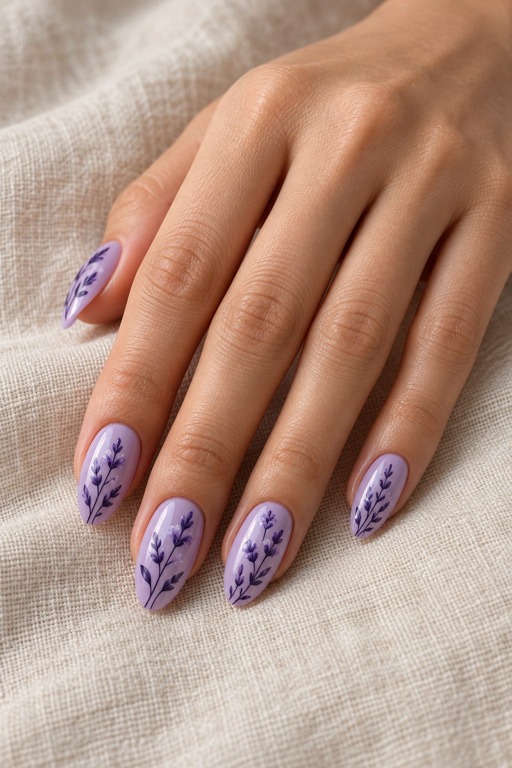 Fine Line Floral Botanical Lavender Nails