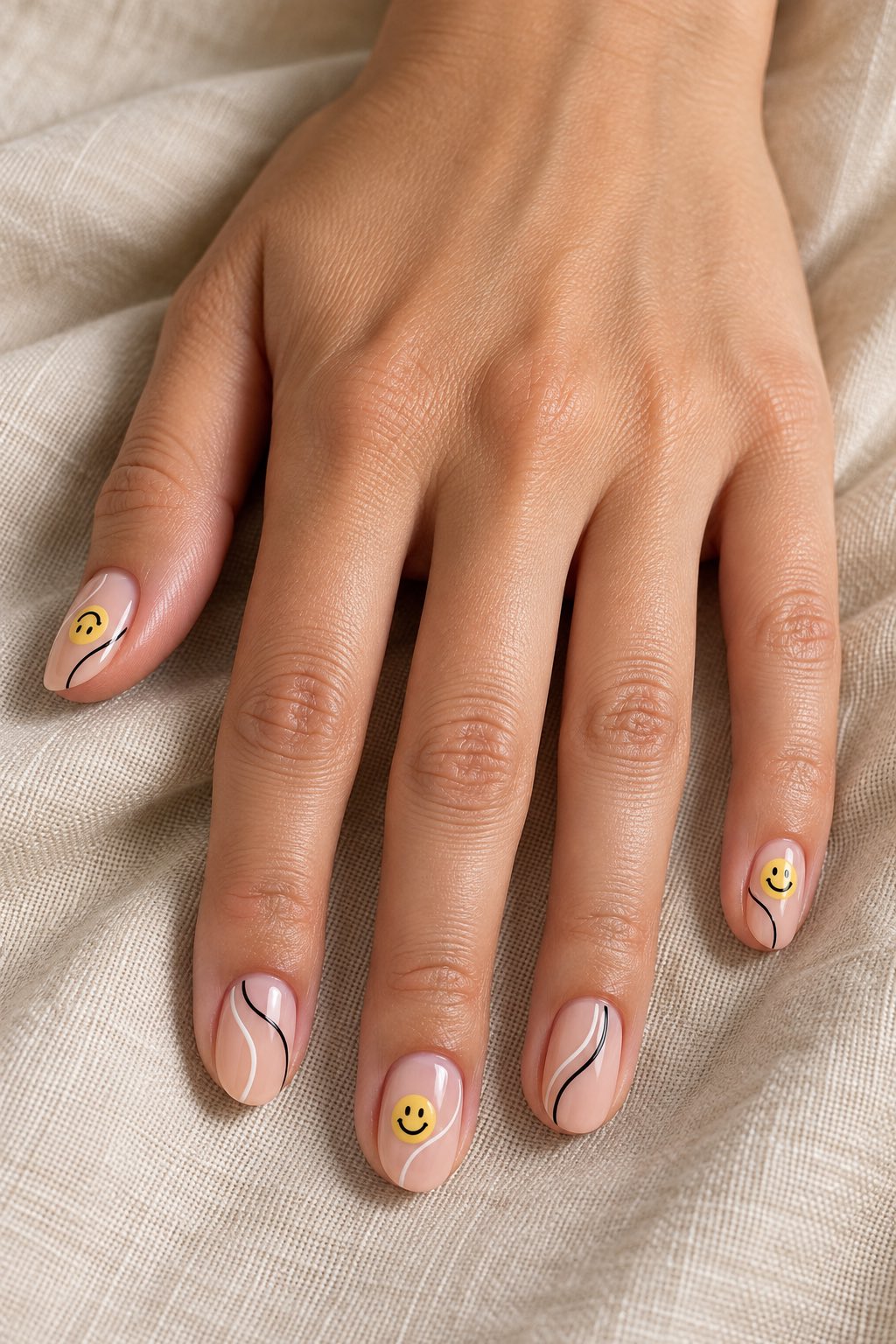 Minimalist Retro Yellow Smiley Accents Nails