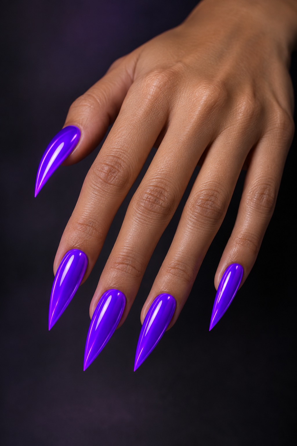 Neon Electric Purple Stiletto Nails