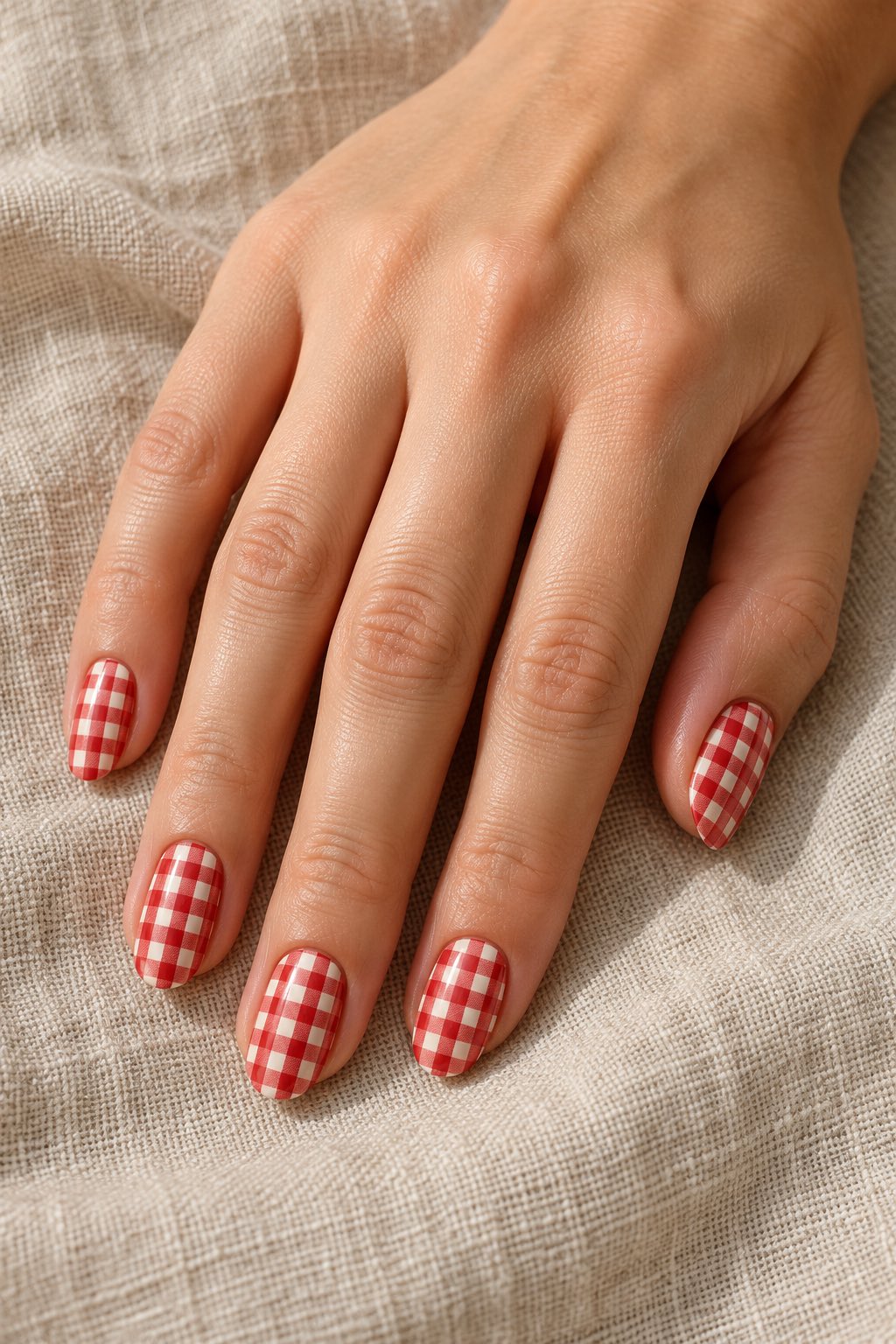 Soft Pink Picnic Gingham Check Nails