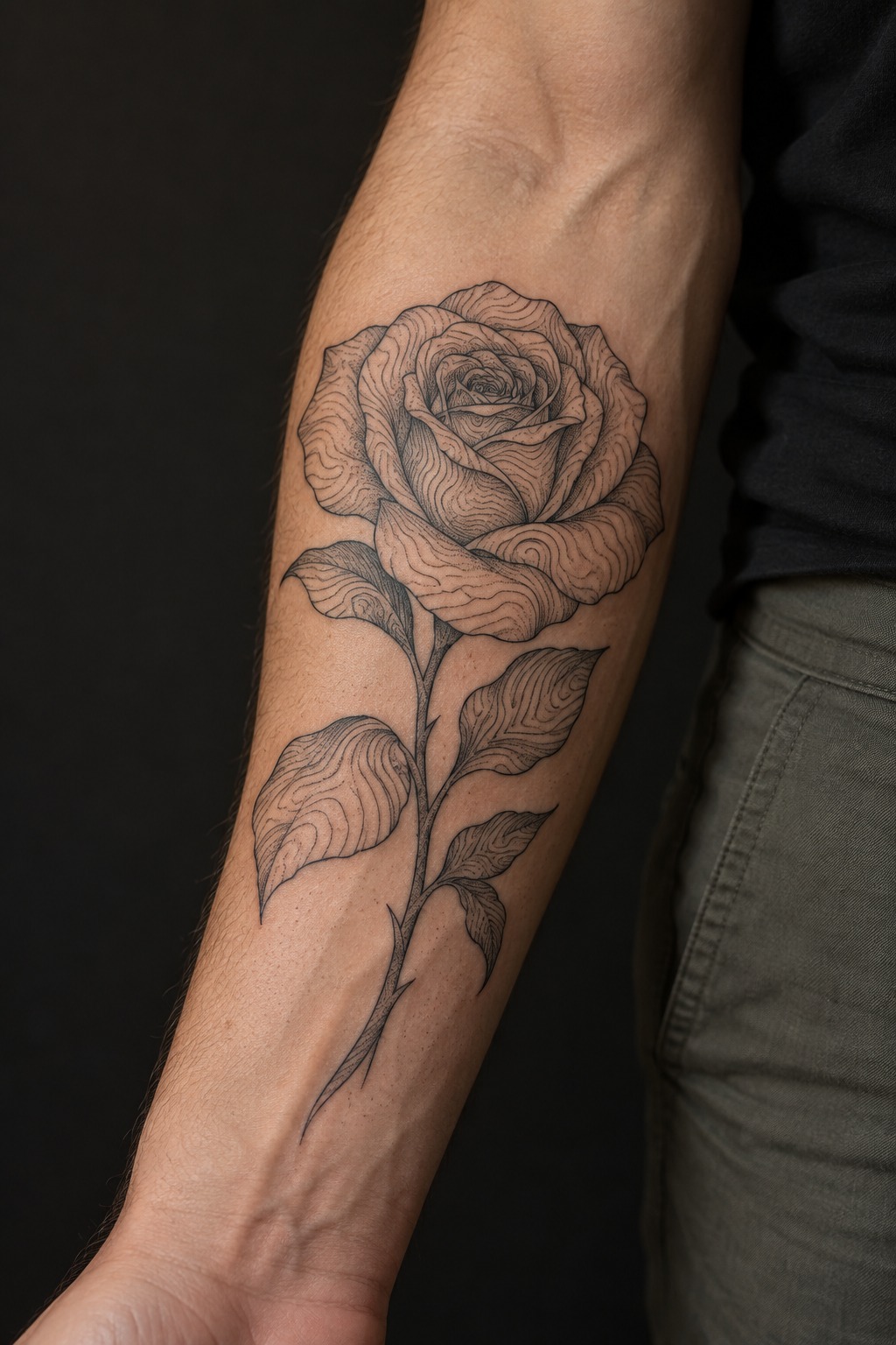 Topographic elevation map floral silhouette tattoo