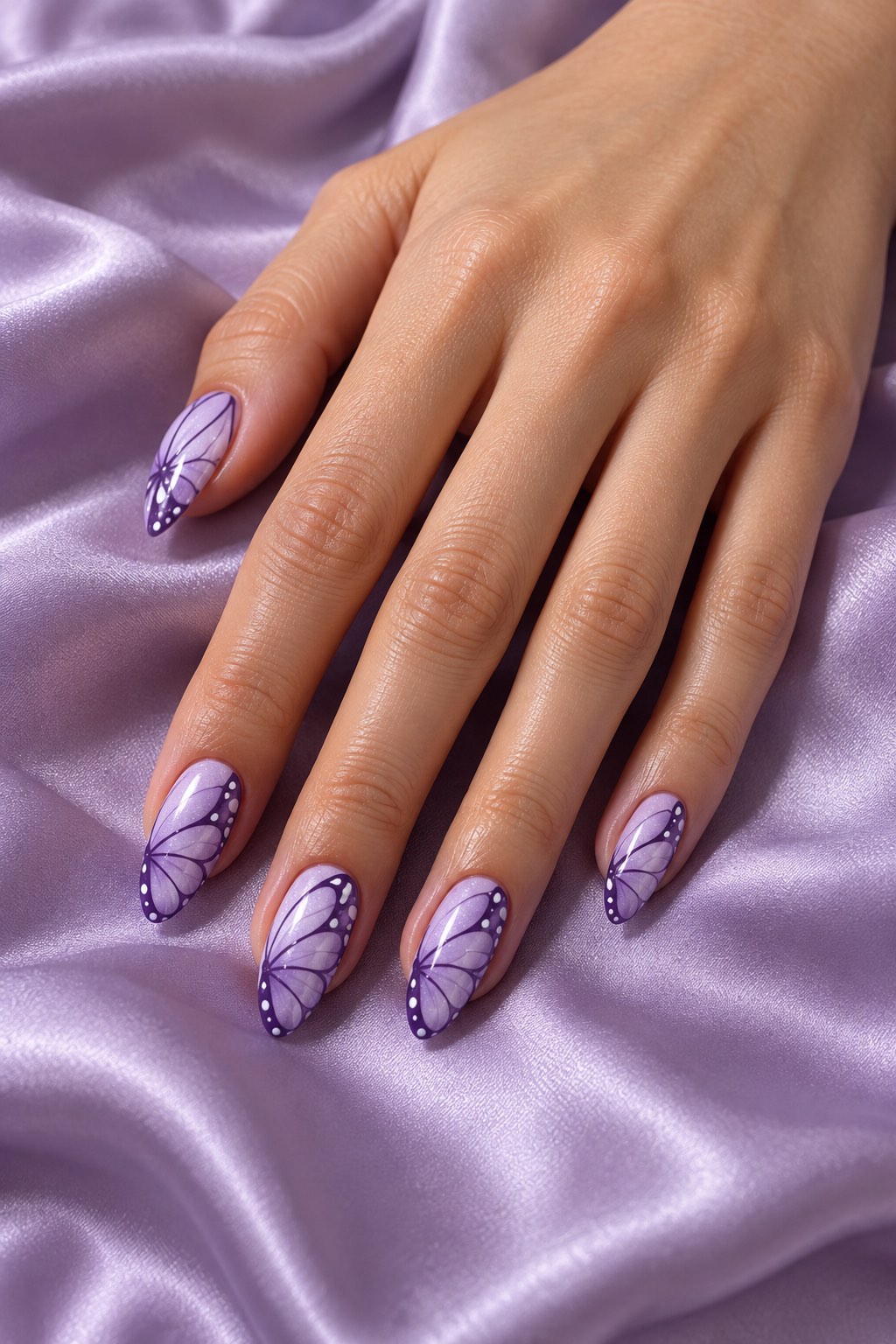 Fine-Line Lilac Butterfly Wing Contours Nails