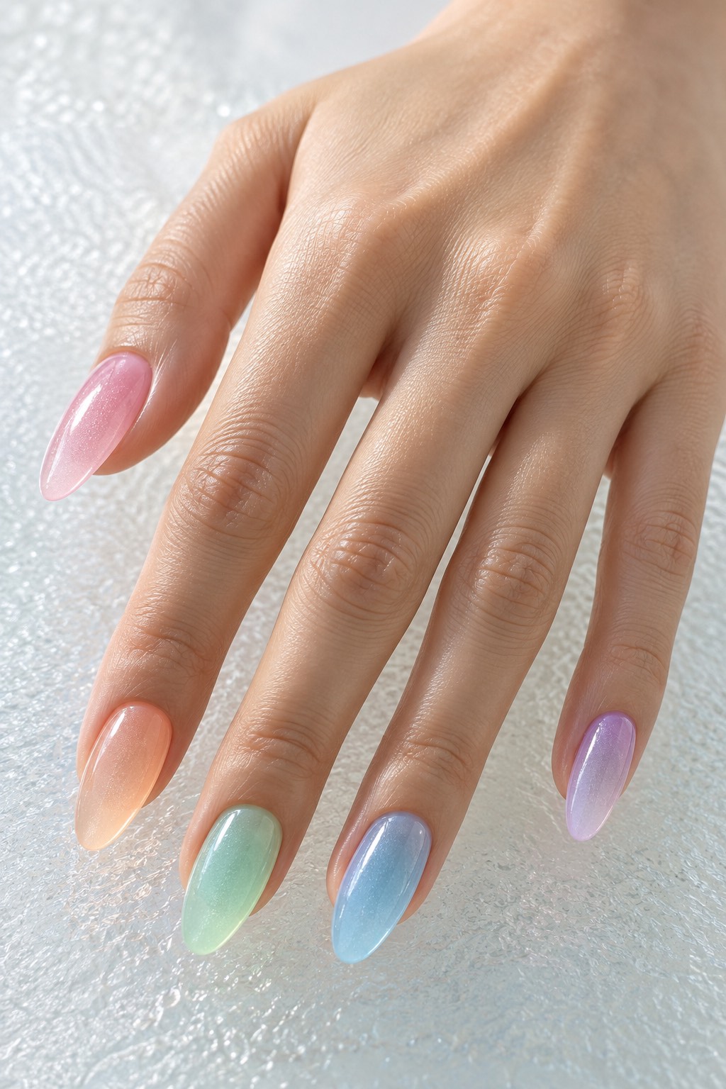 Frosted Sea Glass Pastel Jelly Nails