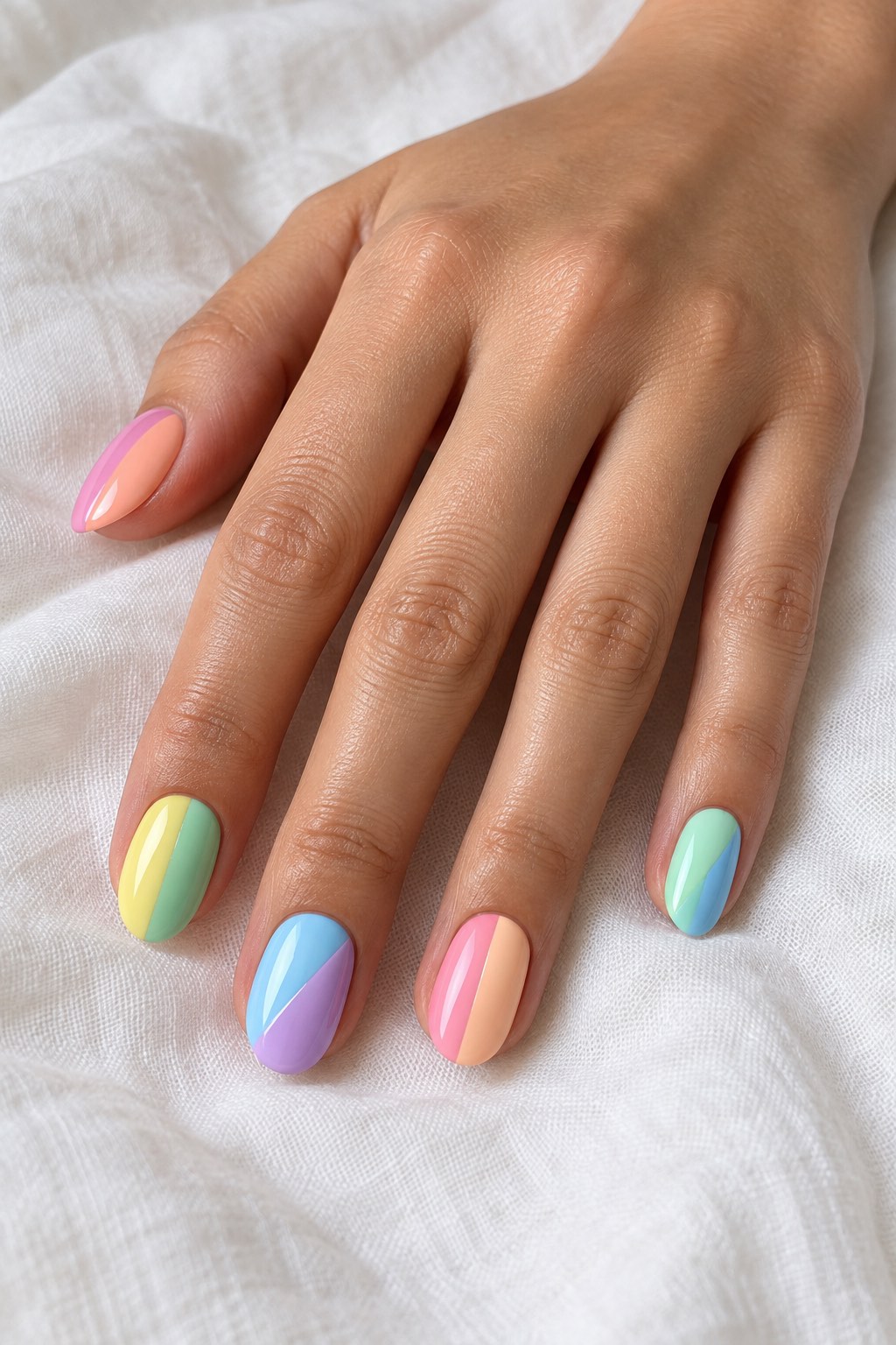 Two-Tone Split Pastel Color Blocking Nails