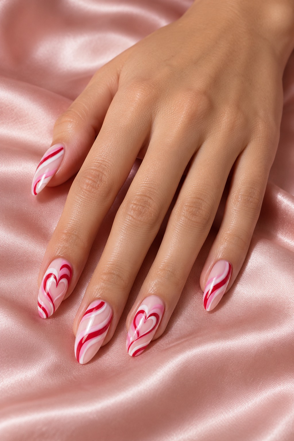 Sinuous Strawberry Cream Swirls Nails